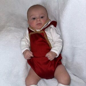Elegant Red Baby Romper with Gold Trim